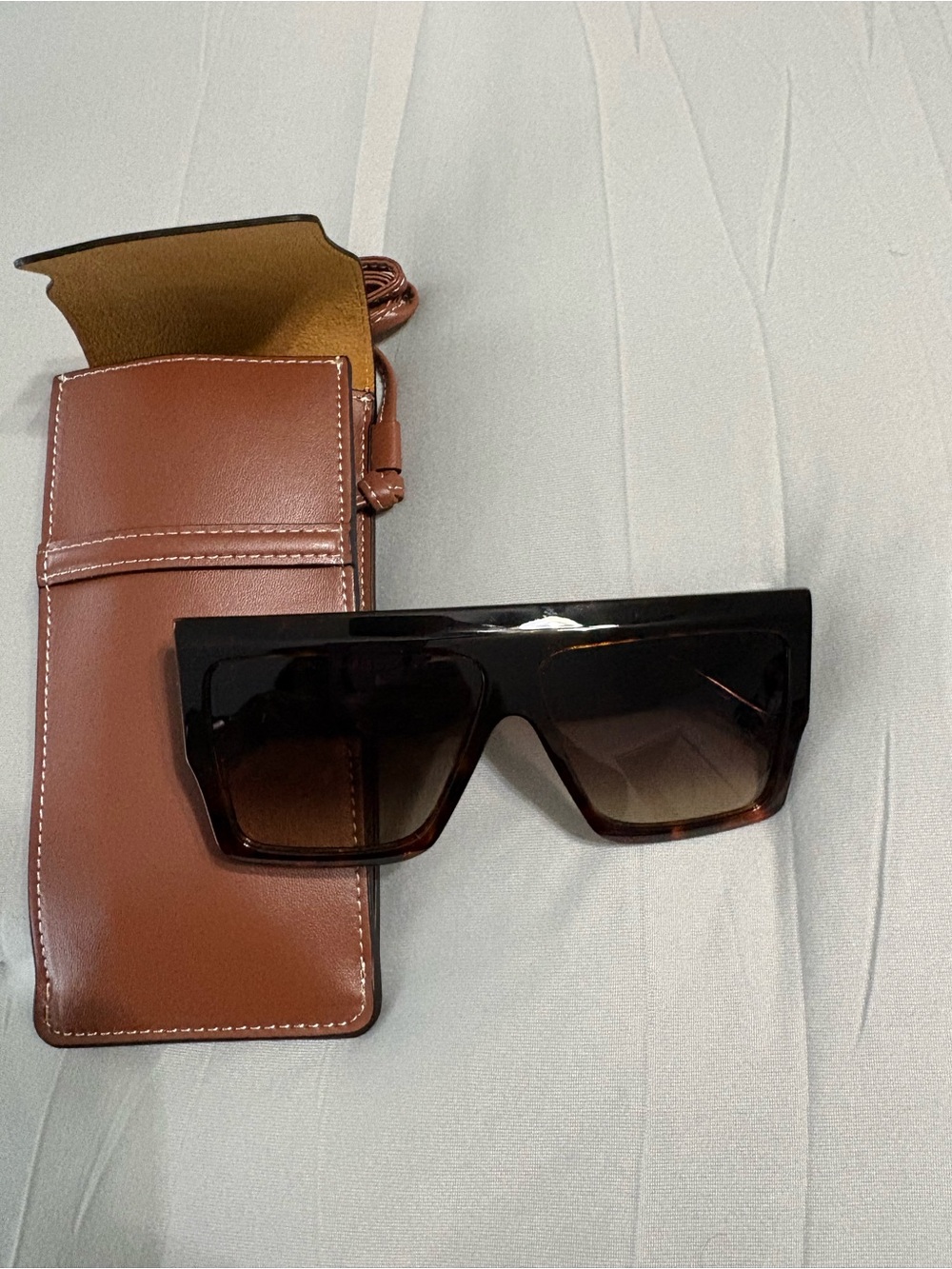 Celine Oversized Square Shield Sunglasses in Tortoiseshell Brown